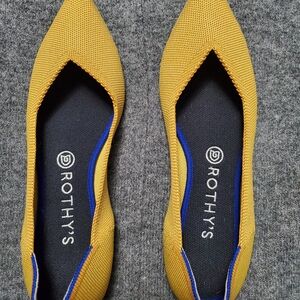 Rothy's Mustard Yellow Flats with Blue Trim